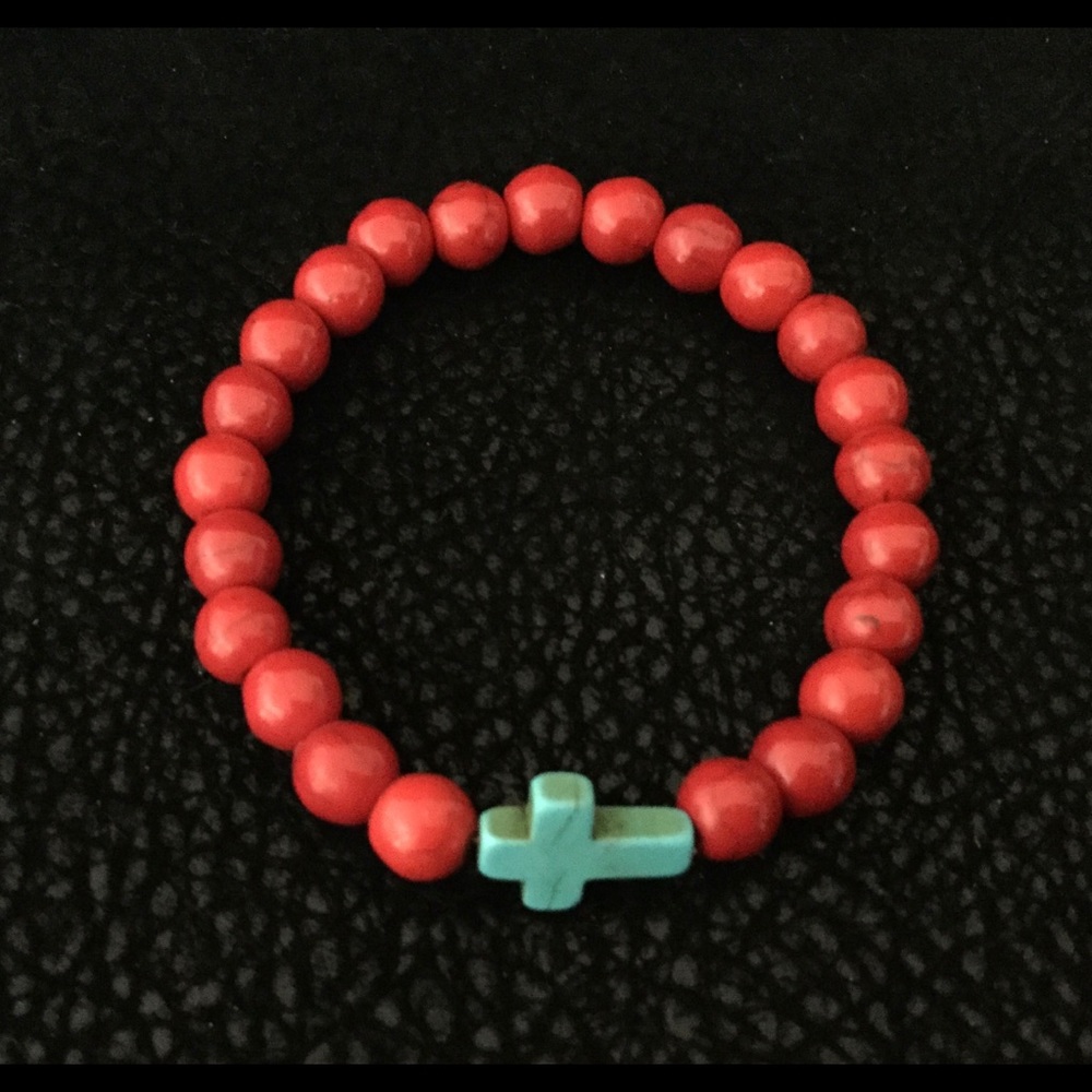 Red Howlite with Turquoise Cross Bracelet